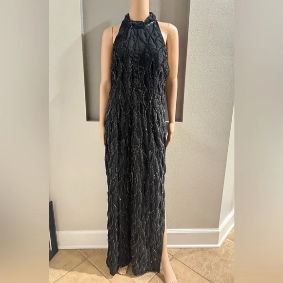 Vintage Beaded Allyson Whitmore Elegant Silk BeadedBlack Sleeveless Dress - Picture 3 of 7